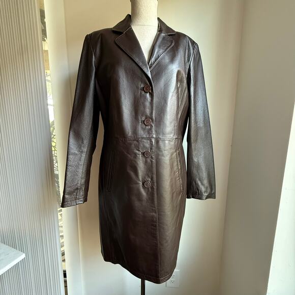 All Saints Archival 4‑Button Longline Pig Nappa Leather Coat Size 12 - Picture 2 of 13